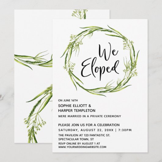 Invitation Couronne botanique de typographie pour mariage sec (Devant / Derrière)