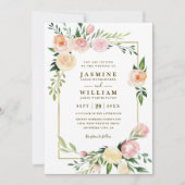 Invitation Couronne botanique rose mariage code QR rustique (Devant)