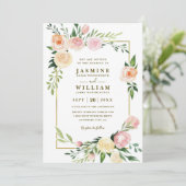 Invitation Couronne botanique rose mariage code QR rustique (Debout devant)
