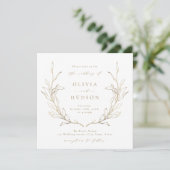 Invitation Couronne botanique simple or mariage rustique (Debout devant)