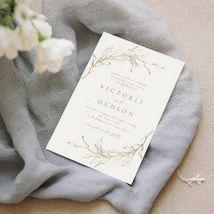 Invitation Couronne botanique simple or mariage rustique