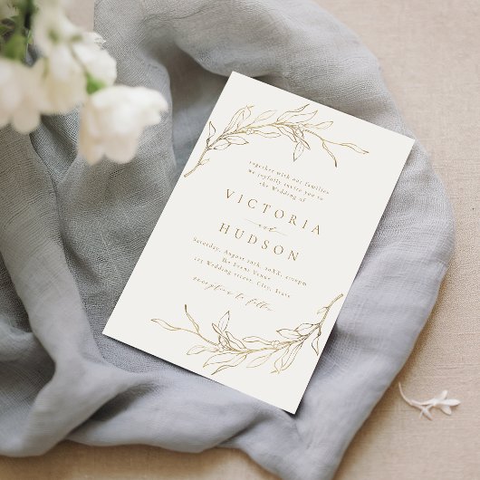 Invitation Couronne botanique simple or mariage rustique