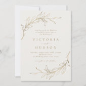Invitation Couronne botanique simple or mariage rustique (Devant)