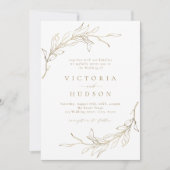 Invitation Couronne botanique simple or mariage rustique (Devant)