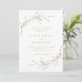 Invitation Couronne botanique simple or mariage rustique (Debout devant)
