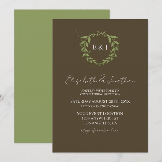Invitation Couronne botanique Tons Terre Mariage Réception (Devant / Derrière)