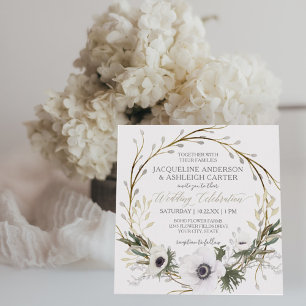 Invitation Couronne carrée moderne avec Anémone, branche, fou