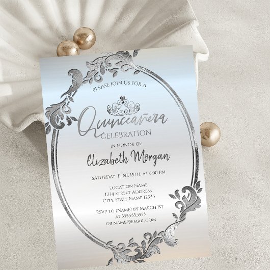 Invitation Couronne Chic Argentée Quinceañera