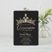Invitation Couronne chic confettis noir Quinceañera (Debout devant)