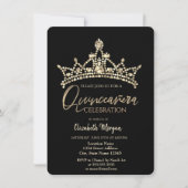 Invitation Couronne chic confettis noir Quinceañera (Devant)