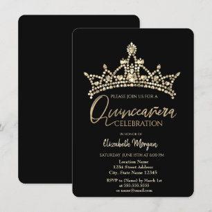 Invitation Couronne chic confettis noir Quinceañera