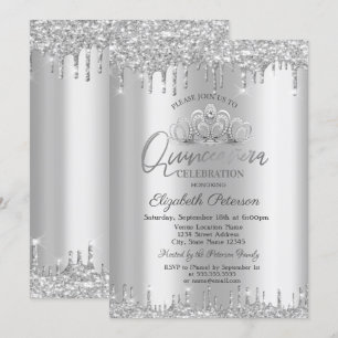 Invitation Couronne chic, gouttes de paillettes d'argent Quin