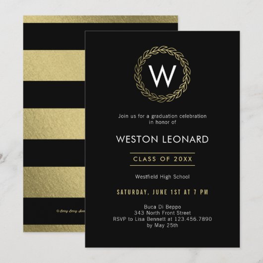 Invitation Couronne classique COULEUR ÉDITABLE Fête de remise (Devant / Derrière)