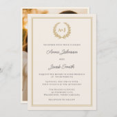 Invitation Couronne classique Monogram Laurel avec Mariage ph (Devant / Derrière)