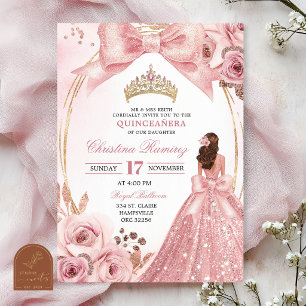 Invitation Couronne Coquette Rose Gold Princesse Quinceanera