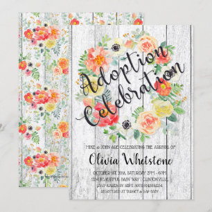 Invitation Couronne d'adoption aquarelle orange et jaune