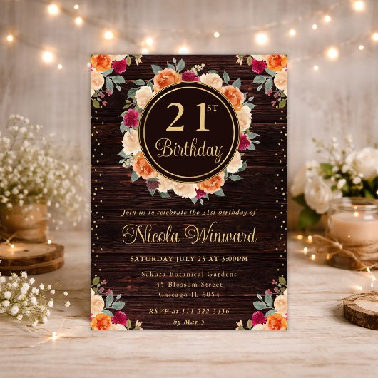 Invitation Couronne d'anniversaire de fleurs rustiques rouges