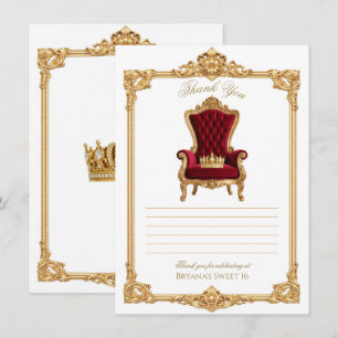 Invitation Couronné dans la chaise royale en or Merci