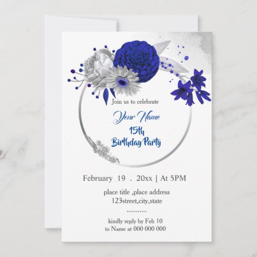 Invitation couronne d'argent bleu royal (Devant)