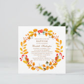 Invitation Couronne d'automne jaune. Bébé fille chute baptême (Debout devant)