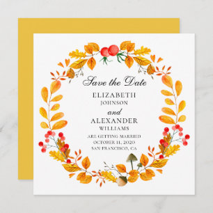 Invitation Couronne d'automne jaune. Mariage de automne enreg
