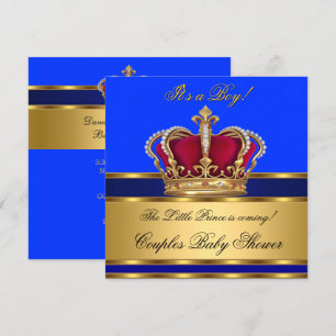 Invitation Couronne de Baby Shower Garçon Bleu Royal Prince