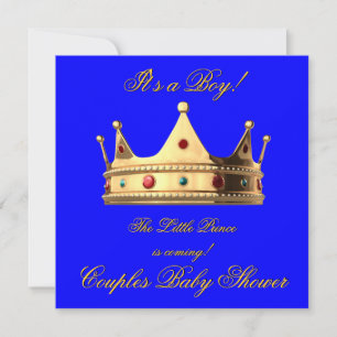 Invitation Couronne de Baby Shower Prince Royal Bleu Garçon
