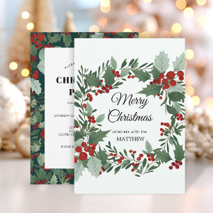 Invitation Couronne de Baies Rouges de Noël