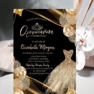 Invitation Couronne de ballons élégants dorés pour Quinceañer