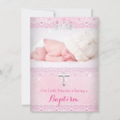 Invitation Couronne de baptême bébé fille rose (Devant)
