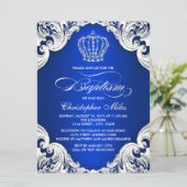 Invitation Couronne de baptême bleu royal (Debout devant)