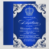 Invitation Couronne de baptême bleu royal (Devant / Derrière)