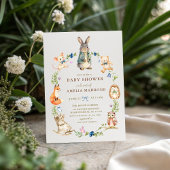 Invitation Couronne de bébé avec amis lapins à l'aquarelle po