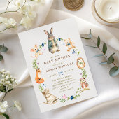 Invitation Couronne de bébé avec amis lapins à l'aquarelle po