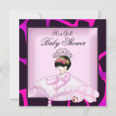 Invitation Couronne de bébé fille rose chaud noir (Devant)