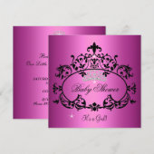 Invitation Couronne de bébé fille rose princesse noire (Devant / Derrière)