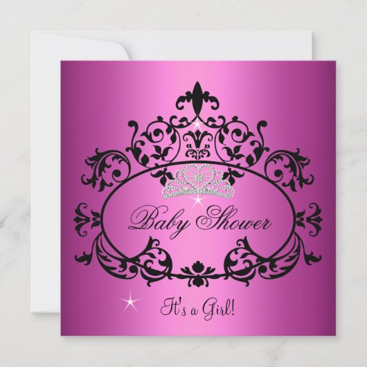 Invitation Couronne de bébé fille rose princesse noire (Devant)