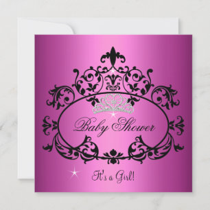 Invitation Couronne de bébé fille rose princesse noire