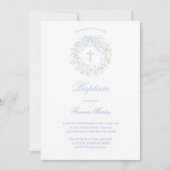 Invitation couronne de bébé fleurs souffle de bébé bleu paste (Devant)