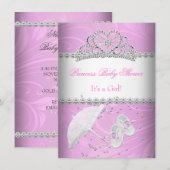Invitation Couronne de bébé princesse fille blanc rose (Devant / Derrière)