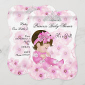 Invitation Couronne de bébé princesse Fille Fleurs roses (Devant / Derrière)