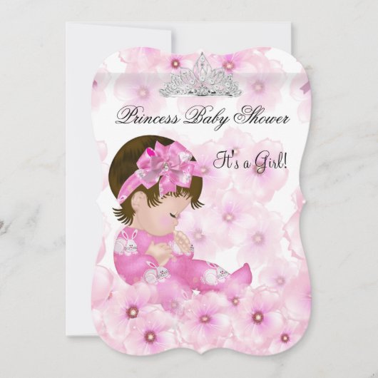 Invitation Couronne de bébé princesse Fille Fleurs roses (Devant)