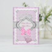 Invitation Couronne de bébé princesse fille rose (Debout devant)