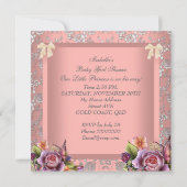Invitation Couronne de bébé princesse fille rose corail (Dos)