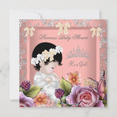 Invitation Couronne de bébé princesse fille rose corail (Devant)