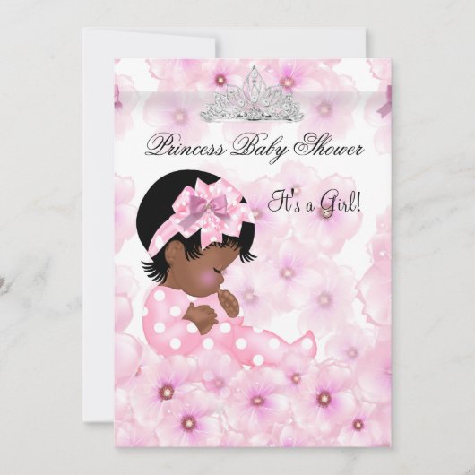 Invitation Couronne de bébé princesse fille rose florale 2 (Devant)