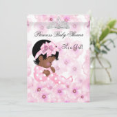 Invitation Couronne de bébé princesse fille rose florale 2 (Debout devant)
