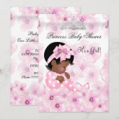 Invitation Couronne de bébé princesse fille rose florale 2 (Devant / Derrière)