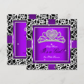 Invitation Couronne de bébé princesse fille vache violette (Devant / Derrière)