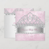 Invitation Couronne de bébé Princesse Rose Diamant Blanc 2 (Devant / Derrière)